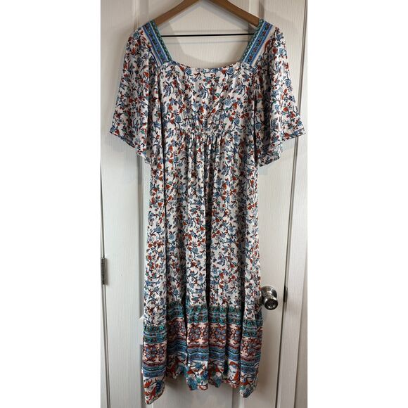 Umgee Women's Boho Floral Square Neck Midi Dress Multicolor Rayon Size S - Picture 3 of 12